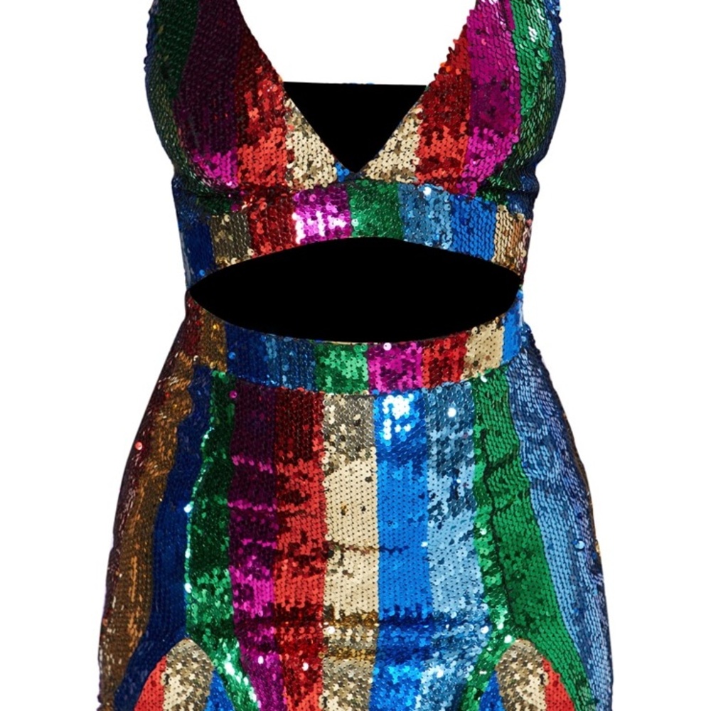 Rainbow Sequin Cutout Dress